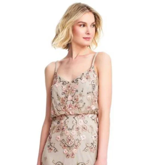 adrianna papell floral beaded blouson dress Adrianna Papell Beaded Mesh Blouson Gown In Shell at Nordstrom, Size 12